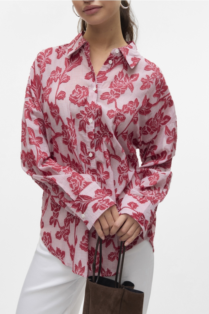 VMFRANKIE LS SHIRT WVN 10329446 Karanda Red/White stripes